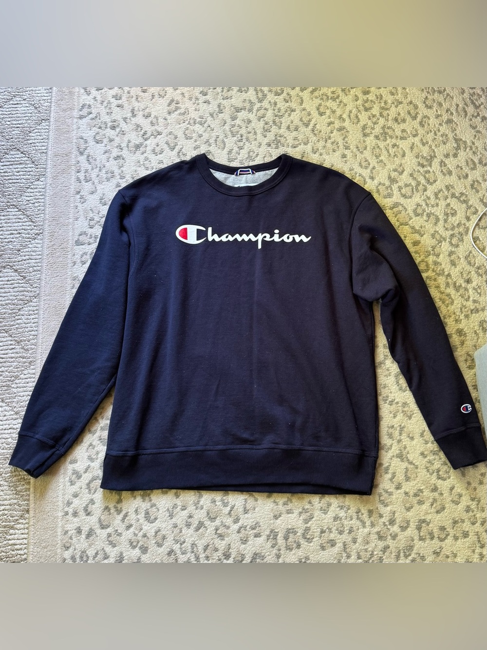 Champion Black Crewneck Sweatshirt with White Logo and Red Accent